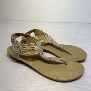 Coach and Four Brown Rhinestone Embellished Leather Slingback Sandals Size 7.5M